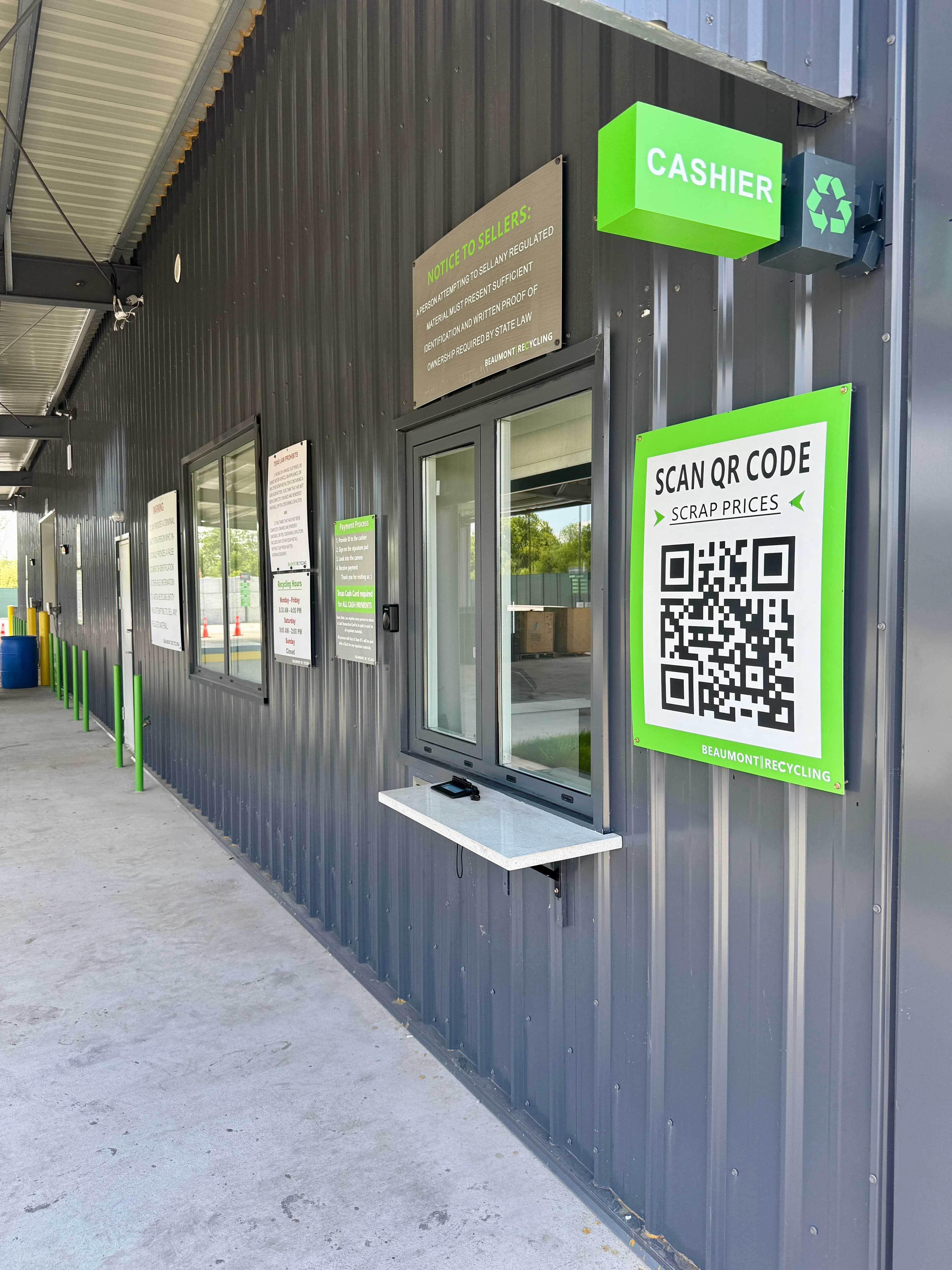 Cashier window at Beaumont Recycling